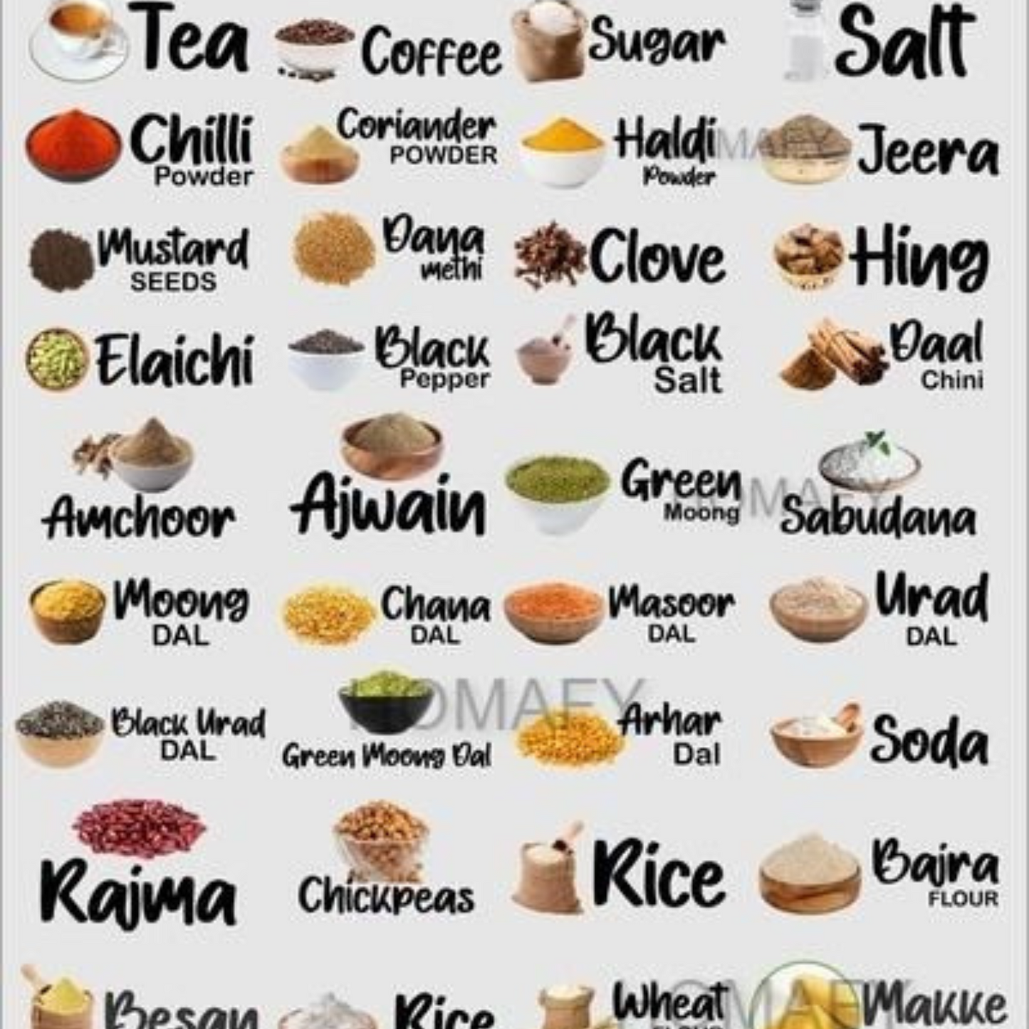 3D Waterproof Kitchen Spice Jar Label Stickers (Pack of 1 - 60 Stickers)